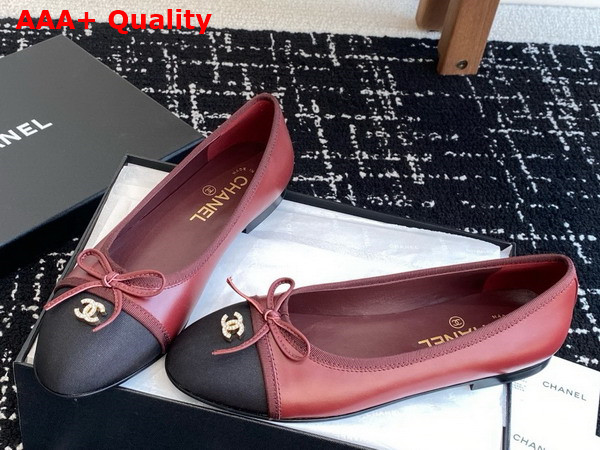 Chanel Ballet Flats in Lambskin and Grosgrain Dark Red and Black Replica