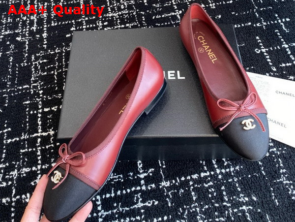 Chanel Ballet Flats in Lambskin and Grosgrain Dark Red and Black Replica