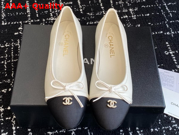 Chanel Ballet Flats in Lambskin and Grosgrain White and Black Replica