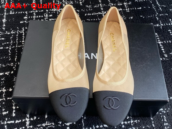Chanel Ballet Flats in Mesh and Grosgrain Beige and Black Replica