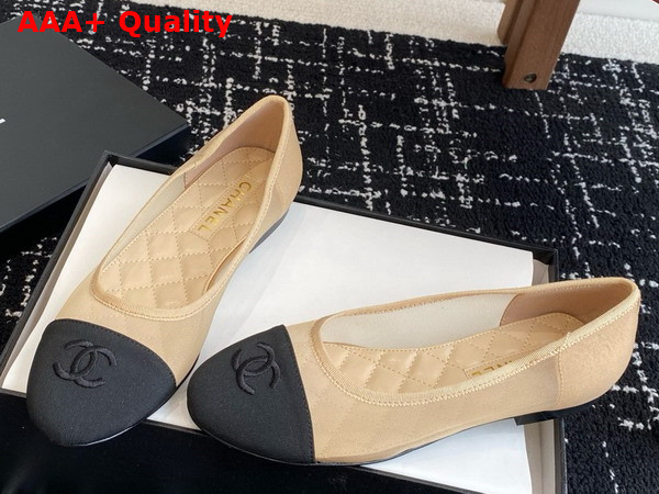 Chanel Ballet Flats in Mesh and Grosgrain Beige and Black Replica
