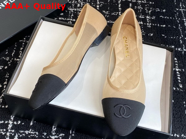 Chanel Ballet Flats in Mesh and Grosgrain Beige and Black Replica