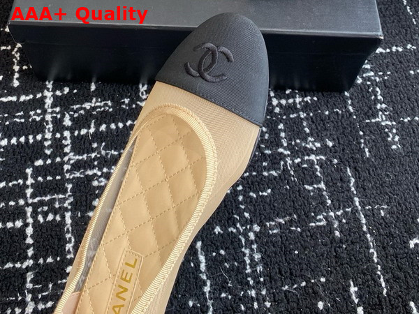 Chanel Ballet Flats in Mesh and Grosgrain Beige and Black Replica