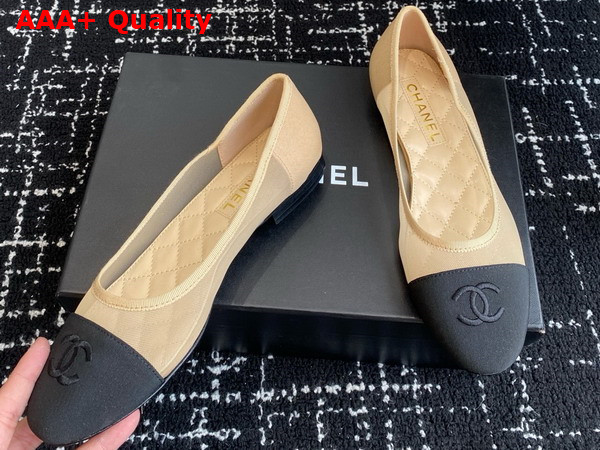 Chanel Ballet Flats in Mesh and Grosgrain Beige and Black Replica