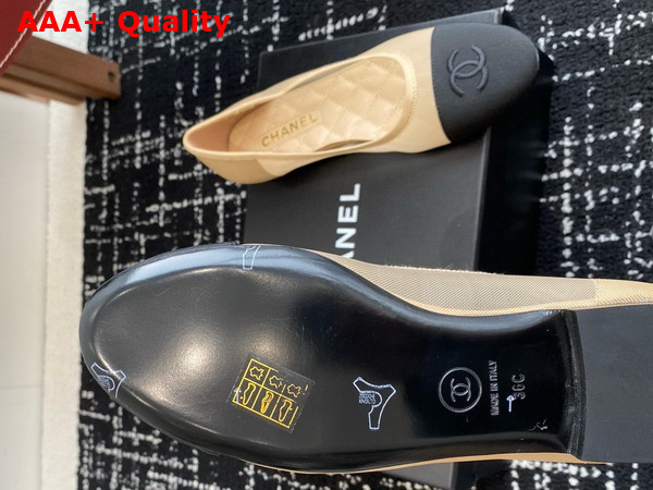 Chanel Ballet Flats in Mesh and Grosgrain Beige and Black Replica