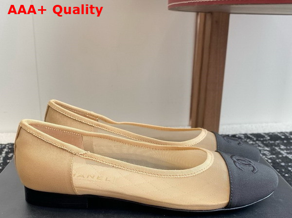 Chanel Ballet Flats in Mesh and Grosgrain Beige and Black Replica