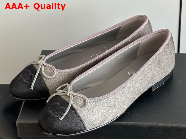 Chanel Ballet Flats in Pony Hair Grey and Black G02819 Replica