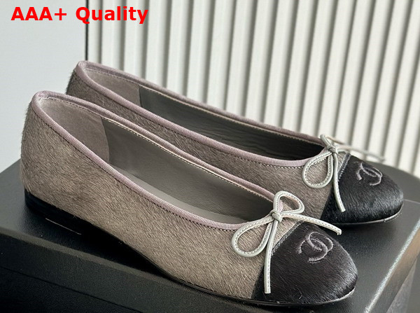 Chanel Ballet Flats in Pony Hair Grey and Black G02819 Replica