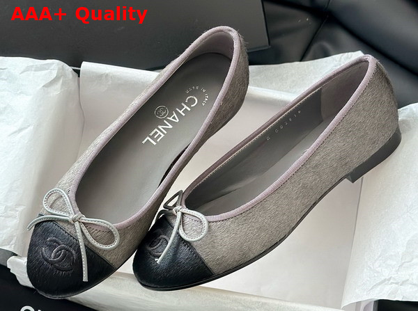 Chanel Ballet Flats in Pony Hair Grey and Black G02819 Replica