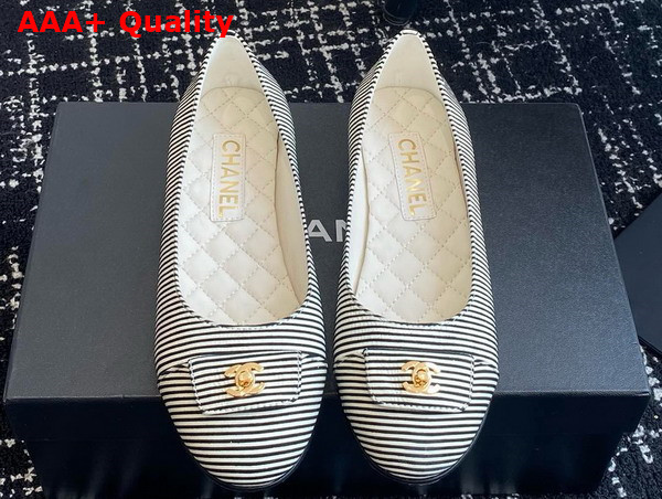 Chanel Ballet Flats in Stripe Fabric Black and White G45879 Replica