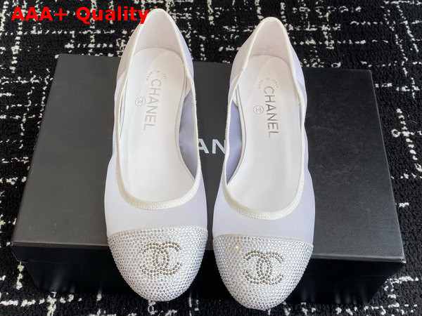 Chanel Ballet Flats in White Mesh and Crystals Replica