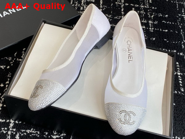 Chanel Ballet Flats in White Mesh and Crystals Replica