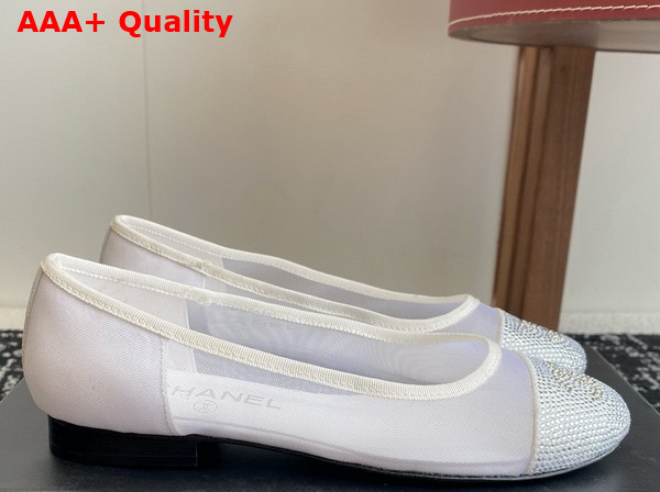 Chanel Ballet Flats in White Mesh and Crystals Replica