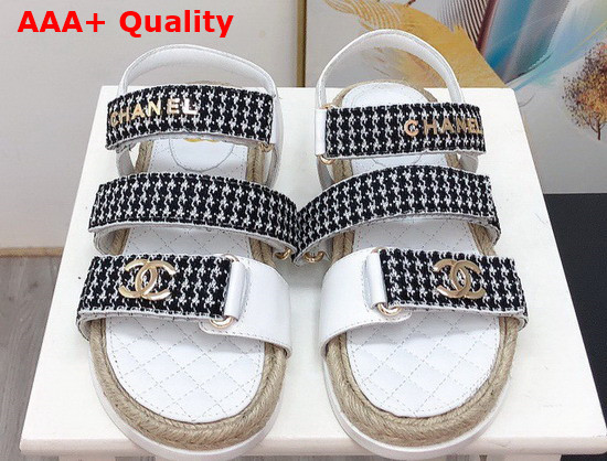 Chanel Beach Sandal White Calfskin and Black Houndstooth Jacquard Canvas Replica
