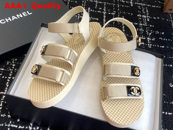Chanel Beach Sandal in Beige Grosgrain Replica