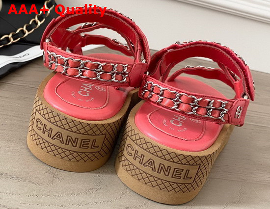 Chanel Beach Sandals in Pink Lambskin with Silver Chain Details Replica