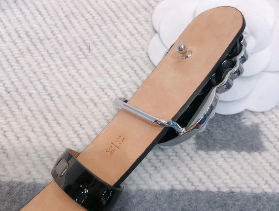 Chanel Belt in Black Patent Leather with Silver Pearl CC Buckle