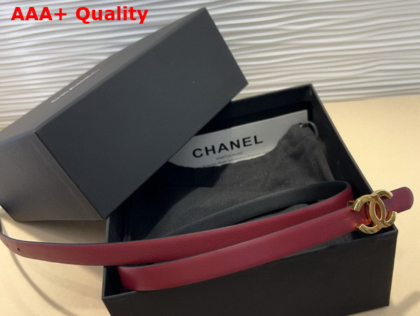 Chanel Belt in Red Calfskin with Gold CC Buckle Replica