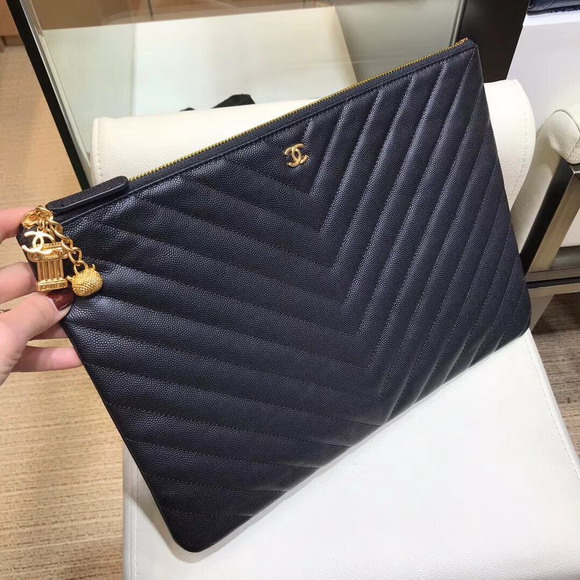Chanel Big Pouch Black Grained Leather