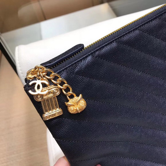 Chanel Big Pouch Black Grained Leather