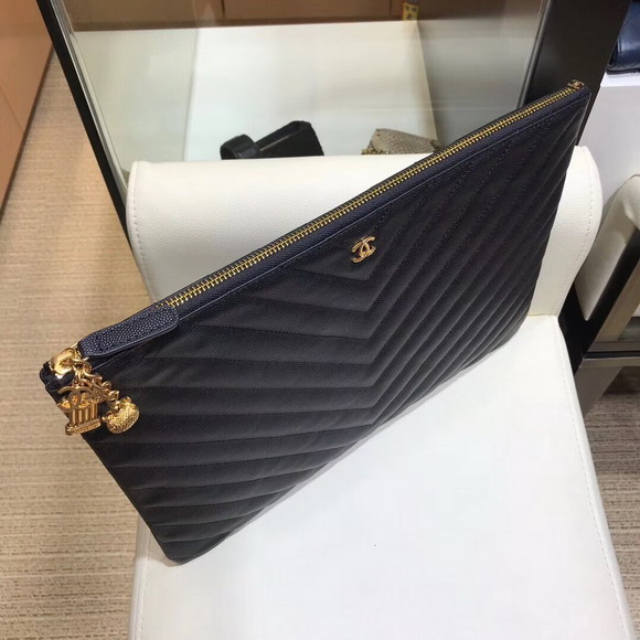 Chanel Big Pouch Black Grained Leather
