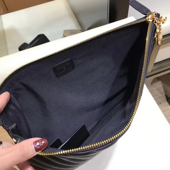 Chanel Big Pouch Black Grained Leather