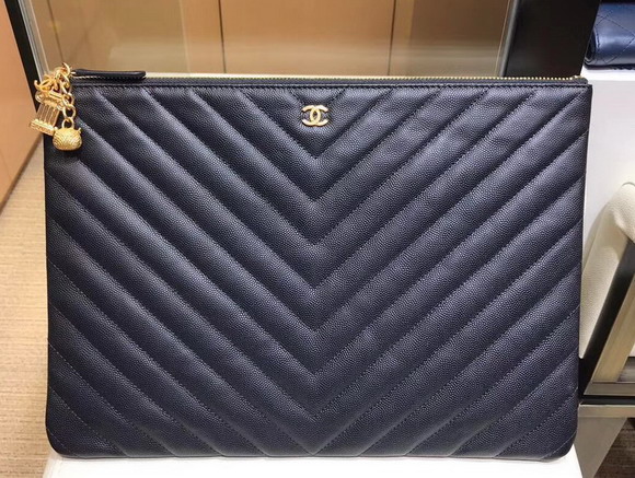 Chanel Big Pouch Black Grained Leather