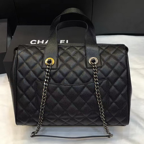 Chanel Bowling Bag Black Grained Calfskin Ruthenium Metal and Gold Metal for Sale