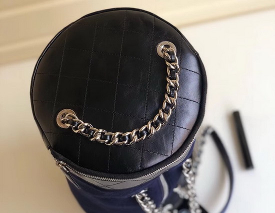 Chanel Bowling Bag Navy Blue Embroidered Wool and Calfskin