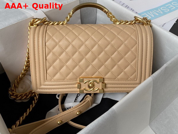Chanel Boy Chanel Flap Bag with Handle Beige Grained Shiny Calfskin and Gold Tone Metal Replica