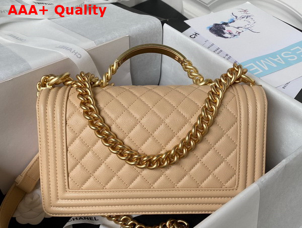 Chanel Boy Chanel Flap Bag with Handle Beige Grained Shiny Calfskin and Gold Tone Metal Replica
