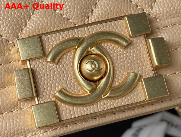 Chanel Boy Chanel Flap Bag with Handle Beige Grained Shiny Calfskin and Gold Tone Metal Replica