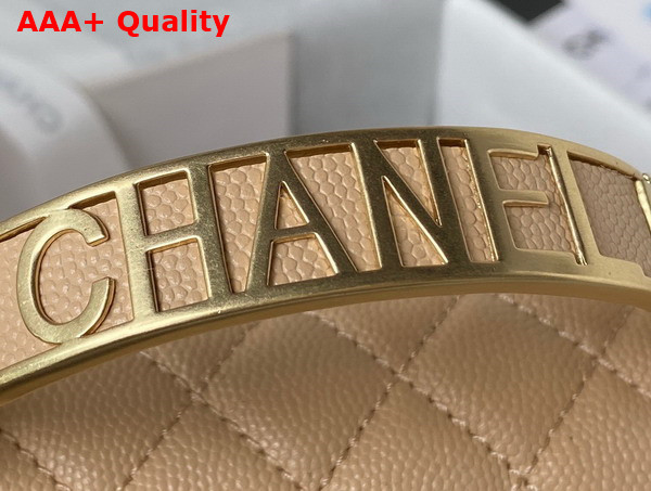 Chanel Boy Chanel Flap Bag with Handle Beige Grained Shiny Calfskin and Gold Tone Metal Replica