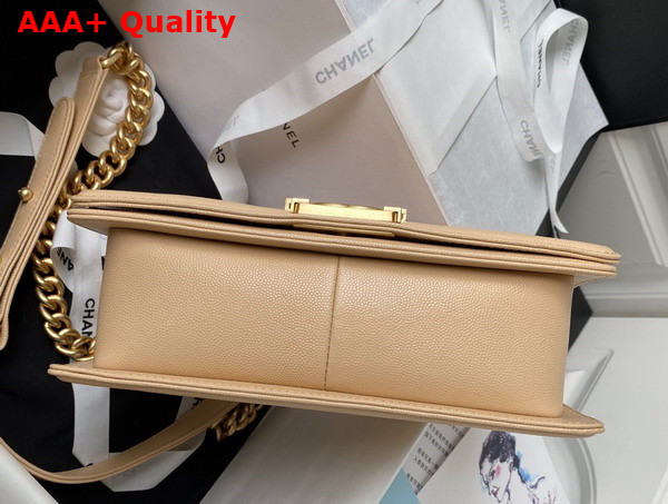 Chanel Boy Chanel Flap Bag with Handle Beige Grained Shiny Calfskin and Gold Tone Metal Replica
