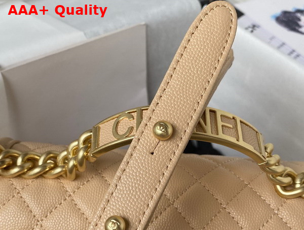 Chanel Boy Chanel Flap Bag with Handle Beige Grained Shiny Calfskin and Gold Tone Metal Replica