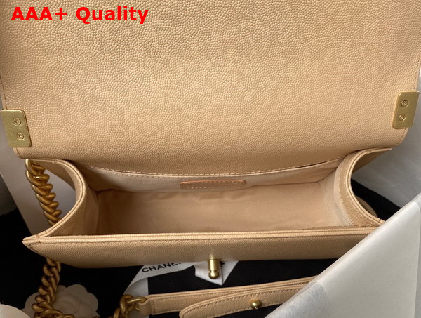 Chanel Boy Chanel Flap Bag with Handle Beige Grained Shiny Calfskin and Gold Tone Metal Replica