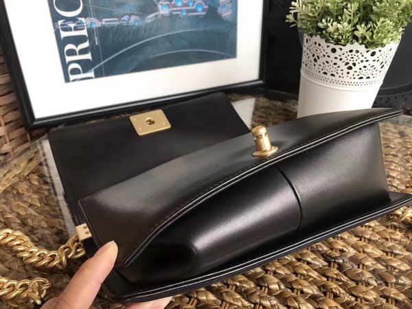 Chanel Boy Chanel Handbag Black Lambskin with Leather Weave Gold Tone Metal For Sale