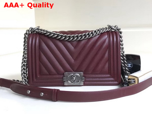 Chanel Boy Chanel Handbag Chevron Burgundy Grained Calfskin Replica