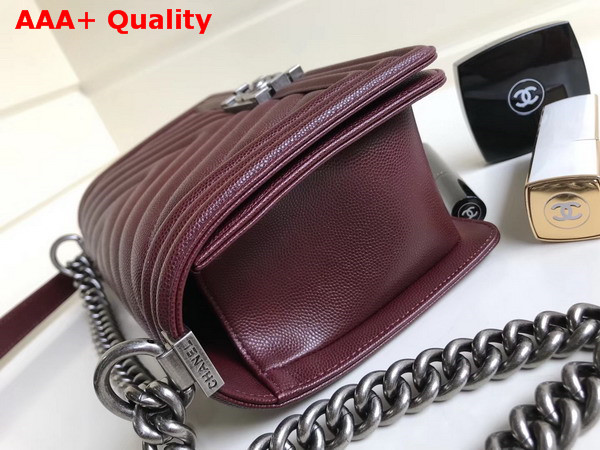 Chanel Boy Chanel Handbag Chevron Burgundy Grained Calfskin Replica