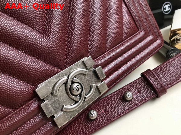 Chanel Boy Chanel Handbag Chevron Burgundy Grained Calfskin Replica