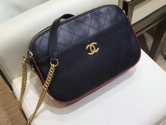 Chanel Camera Case Calfskin Grosgrain Gold Tone Metal Black and Burgundy A57575
