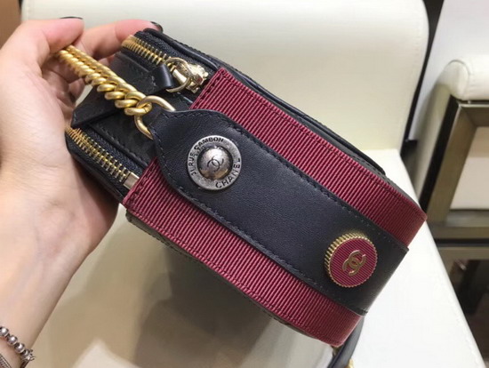 Chanel Camera Case Calfskin Grosgrain Gold Tone Metal Black and Burgundy A57575