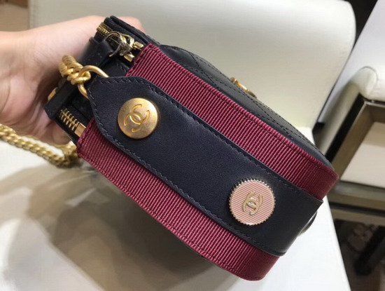 Chanel Camera Case Calfskin Grosgrain Gold Tone Metal Black and Burgundy A57575