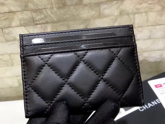 Chanel Card Holder in Black Lambskin with Charms