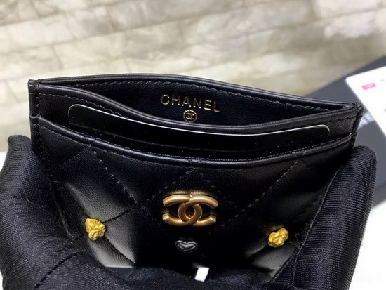 Chanel Card Holder in Black Lambskin with Charms