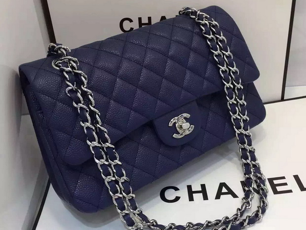 Chanel Caviar Flap Bag in Navy Blue for Sale
