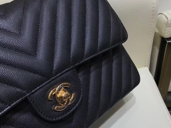 Chanel Caviar Leather Chevron Flap Bag in Black with Gold Hardware