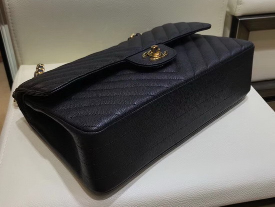 Chanel Caviar Leather Chevron Flap Bag in Black with Gold Hardware