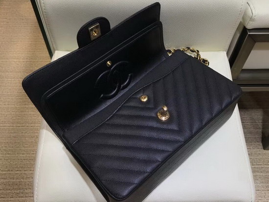 Chanel Caviar Leather Chevron Flap Bag in Black with Gold Hardware