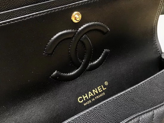 Chanel Caviar Leather Chevron Flap Bag in Black with Gold Hardware